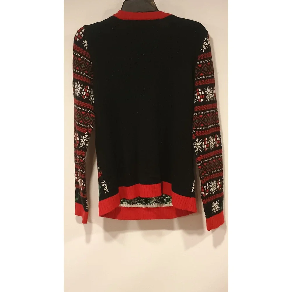 Holiday Time DJ T-Rex Sweater  XXL Black Ugly Christmas Dinosaur